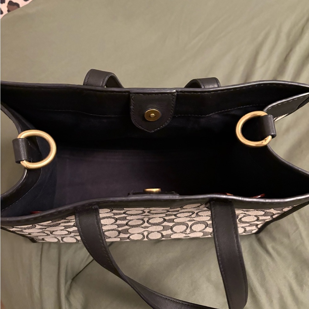 Coach Signature Jacquard Satchel in Black and Cream - Picture 7 of 13
